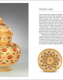 Book cover of Mughal Glass: A History of Glassmaking in India, featuring a vase painted in gold and green. Published by Roli Books.