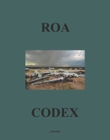 Bald Eagle painted on side of abandoned airplane, on green cover of 'ROA Codex', by Lannoo Publishers.