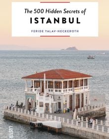 Moda Pier surrounded by sea, on cover of 'The 500 Hidden Secrets of Istanbul', by Luster Publishing.