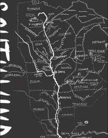 Book cover of Southwind, with a hand-drawn map of the American south, with New Orleans. Published by Exhibitions International.