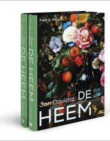 Slipcase of two volumes of Jan Davidsz. de Heem exhibition catalogue, with a painting of a vase of flowers. Published by Waanders Publishers.