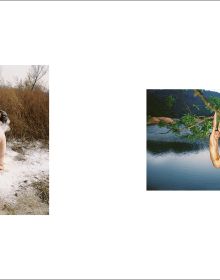 Book cover of Ren Hang: For My Mother, featuring a portrait of a nude female, with blue peacock obscuring her body. Published by Hopper&Fuchs.