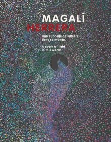 Book cover of Magalí Herrera: A Spark of Light in this World, with colorful dot painting with trail leading into a black hole. Published by 5 Continents Editions.