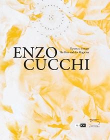 Book cover of Enzo Cucchi, The Poet and the Magician, featuring a yellow and white pattern. Published by 5 Continents Editions.