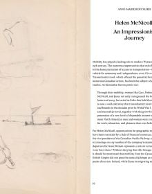 Book cover of Helen McNicoll: An Impressionist Journey, with a sketch of a woman in long dress lying back on deck chair. Published by 5 Continents Editions.